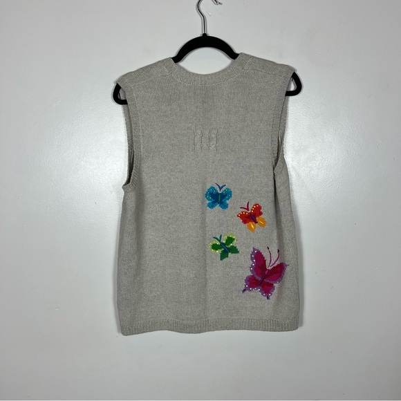 Butterfly Knit Sweater Vest Medium Colorful Cottage Grandma Y2K Boho Casual Twee - Picture 4 of 6